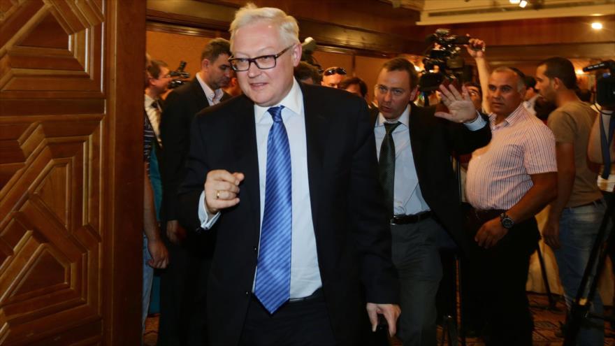 El vicecanciller ruso Serguei Riabkov después de participar en una rueda de prensa en Damasco capital de Siria