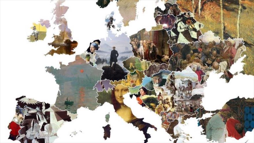 Parte del mapa que muestra las mejores obras de los pintores europeos según los países donde nacieron.
