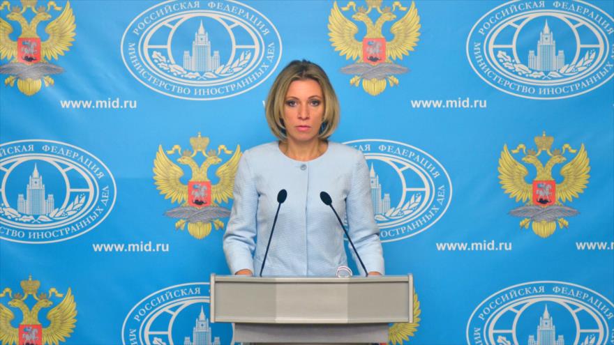 La portavoz del Ministerio de Asuntos Exteriores de Rusia, María Zajarova, ofrece una rueda de prensa semanal en la sede de la cartera rusa en Moscú, la capital.