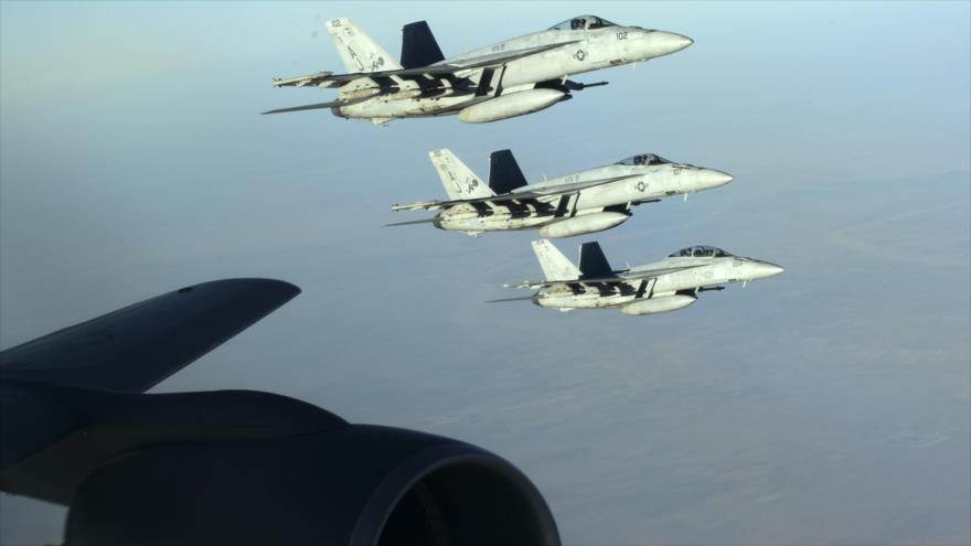 Aviones de guerra F-18 de la Fuerza Aérea estadounidense en una misión en Siria.