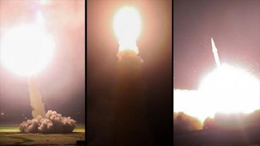 Imágenes publicadas del lanzamiento de misiles del CGRI contra las posiciones de Daesh en Siria, desde el territorio persa, 18 de junio de 2017.