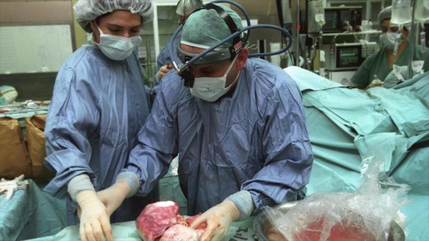 Médicos realizando un trasplante de órgano.