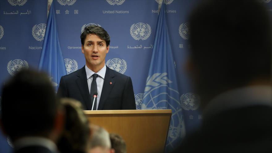 El primer ministro canadiense, Justin Trudeau, en una rueda de prensa durante la Asamblea General de la ONU en Nueva York, 21 de septiembre de 2017.