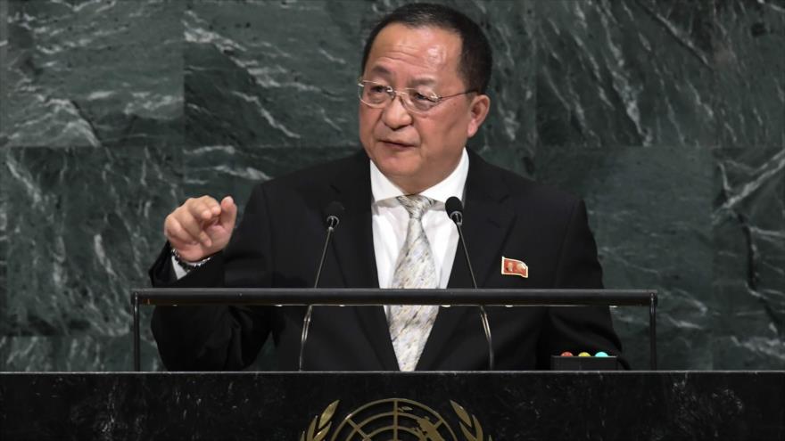 El canciller norcoreano, Ri Yong-ho, en la 72 Asamblea General de las Naciones Unidas (AGNU), 23 de septiembre de 2017.