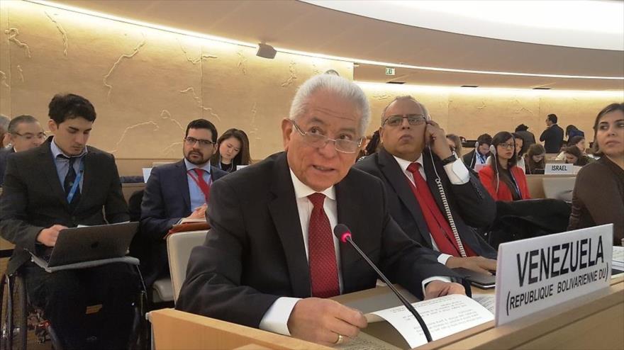 El embajador de Venezuela en el Consejo de Derechos Humanos de las Naciones Unidas (CDHNU), Jorge Valero, durante una sesión del organismo en Ginebra.