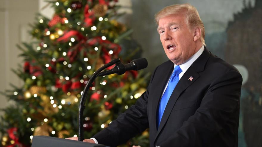 El presidente de EE.UU., Donald Trump, ofrece un discurso sobre Al-Quds (Jerusalén) desde la Casa Blanca, 6 de diciembre de 2017.