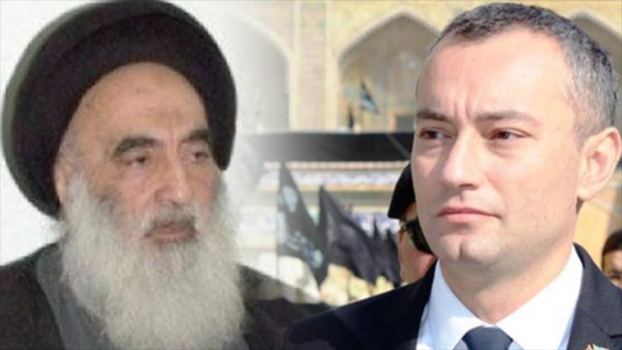 El máximo clérigo chií de Irak, el ayatolá Seyed Ali Sistani, y el representante especial de la ONU para Irak, Nickolay Mladenov