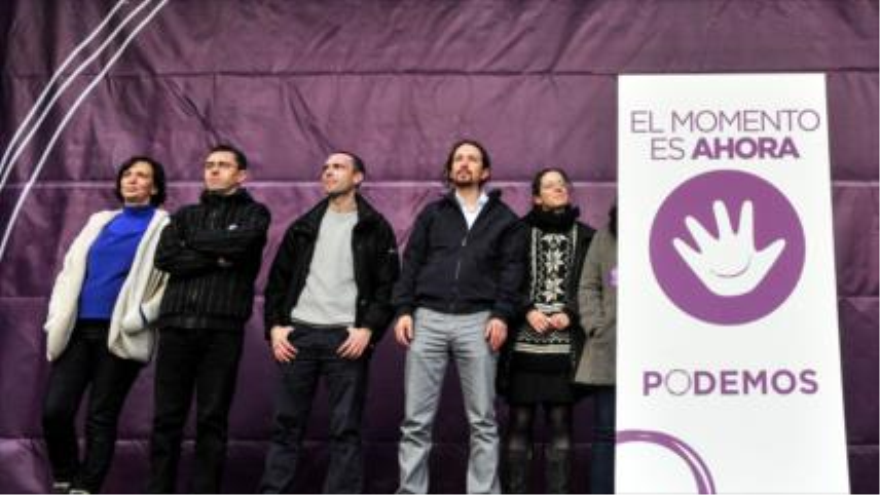 El líder de Podemos, Pablo Iglesias (segundo desde derecha) junto a otros miembros del partido durante la “Marcha del cambio”. 31 de enero de 2015