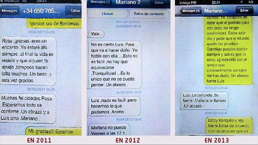 Imagen de los SMS que supuestamente habrían intercambiado Rajoy y Bárcenas, a los que ha tenido acceso ‘El Mundo’