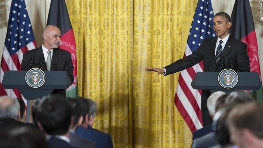 El presidente de EEUU, Barack Obama, mantiene una ruedo de prensa con su par afgano, Ashraf Qani, en la Casa Blanca, 24 de marzo de 2015