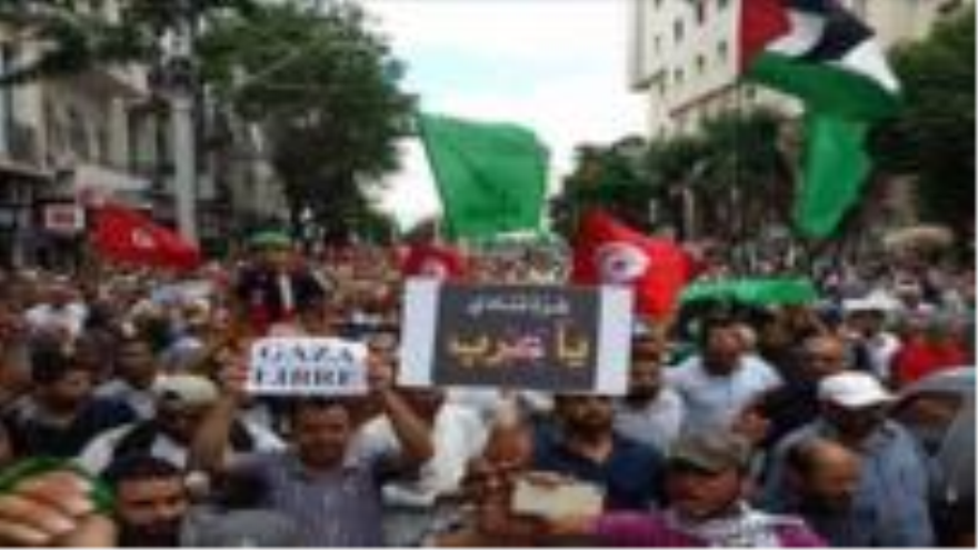 Multitudinaria manifestación en apoyo a palestinos en la capital homónima de Túnez. 28 de marzo de 2015 