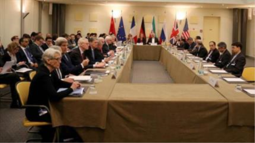 Altos negociadores nucleares de Irán y el G5+1 en Lausana, Suiza. 31de marzo de 2015