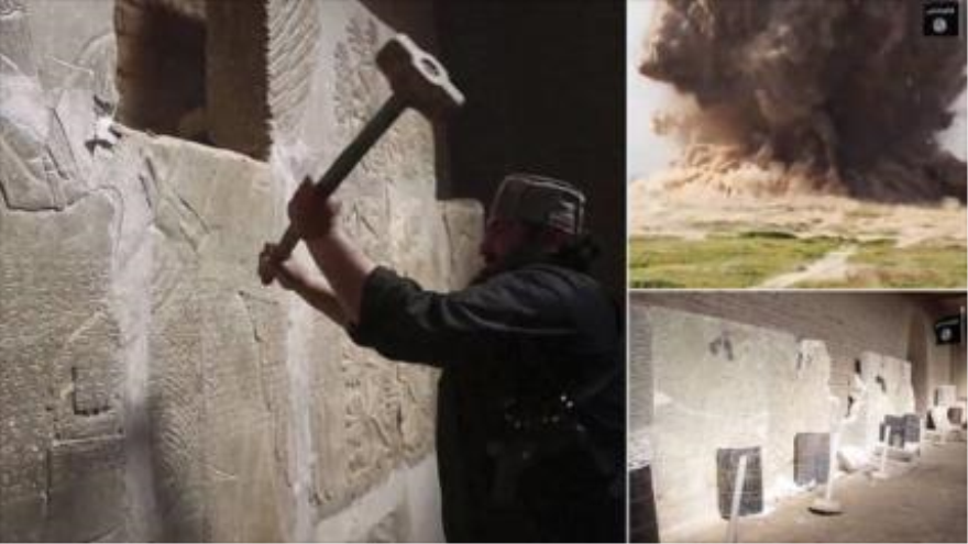 Imágenes publicadas por el grupo terrorista de EIIL al romper los monumentos históricos de las ruinas de la antigua ciudad de Nimrud, en el norte de Irak.