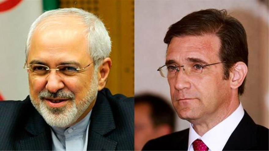 El canciller iraní, Mohamad Yavad Zarif, y el primer ministro conservador de Portugal, Pedro Passos Coelho