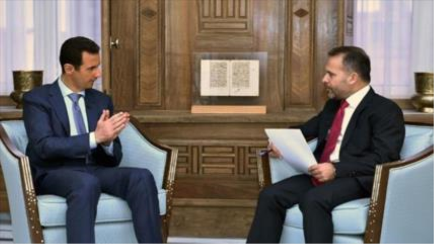 El presidente de Siria Bashar al-Asad, ofrece una entrevista al corresponsal del diario sueco Expressen.
