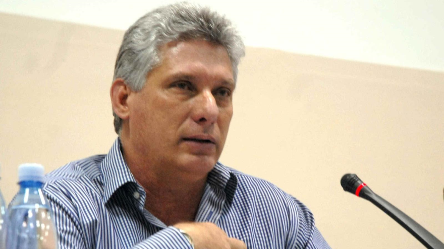 El primer vicepresidente de Cuba, Miguel Díaz-Canel, durante una rueda de prensa