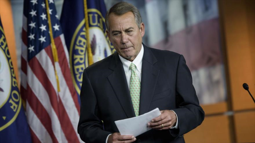 El presidente de la Cámara de Representantes de Estados Unidos, John Boehner, tras una comparecencia ante la prensa. 23 de abril de 2015