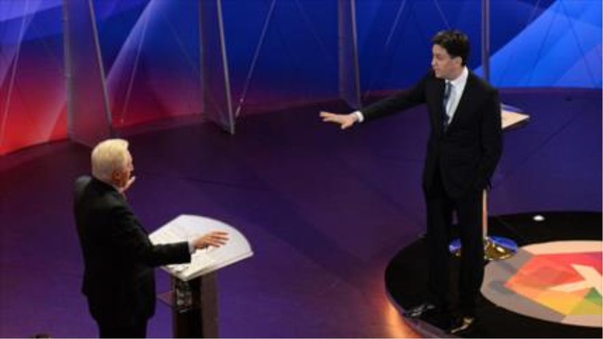 El líder del Partido Laborista británico, Ed Miliband en programa televisivo llamado Question Time