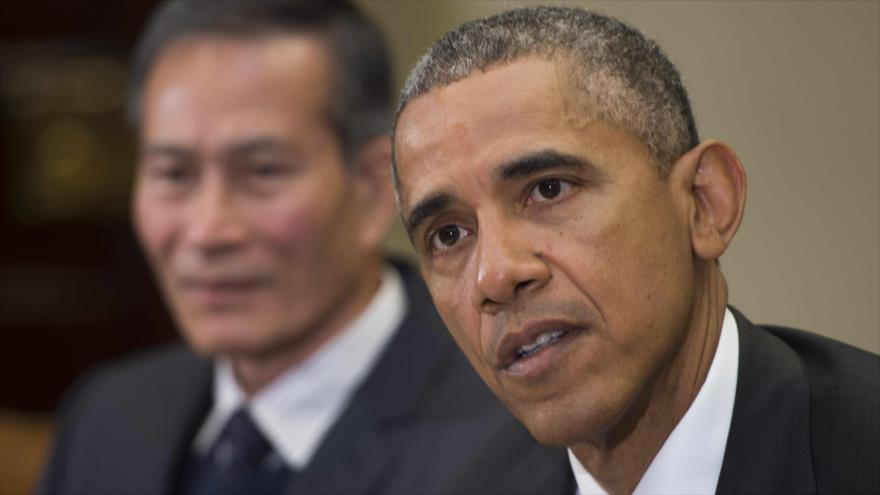 El presidente estadounidense, Barack Obama, respondiendo en Washington a la prensa sobre el homicidio de Freddie Gray en Baltimore. 1 de mayo de 2015