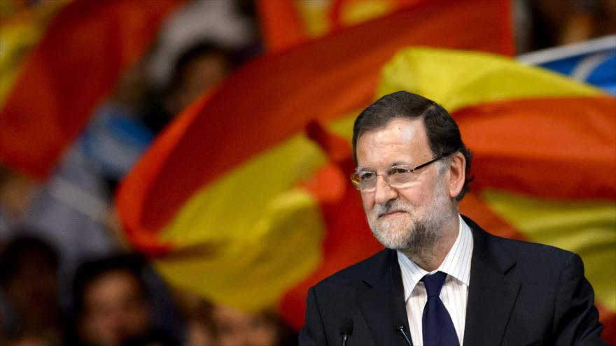 El presidente del Gobierno español, Mariano Rajoy, en el cierre de la campaña del PP para las elecciones municipales y autonómicas, celebrado el 22 de mayo de 2015 en Madrid, capital de España.