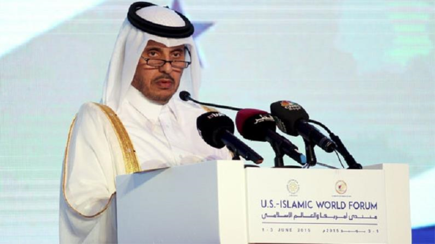 El premier catarí, el Sheij Abdolá bin Naser bin Jalifa Al Zani, durante una conferencia de Doha (capital catarí), 1 de junio de 2015