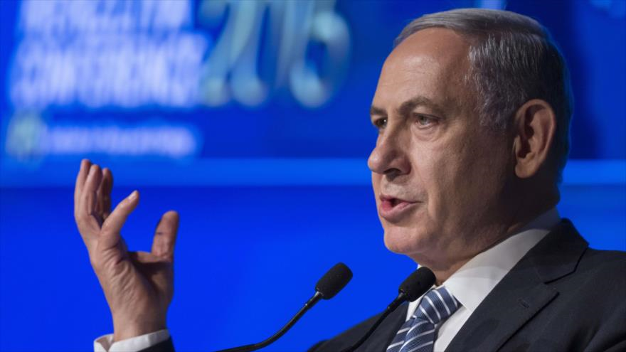 Benyamin Netanyahu, el primer ministro del régimen israelí, durante su discurso en la Conferencia de Herzliya, 9 de junio de 2015.