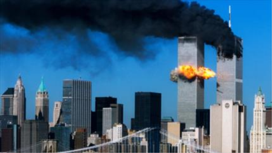 Torres Gemelas de Nueva York en el momento del ataque en 11 de septiembre de 2001.