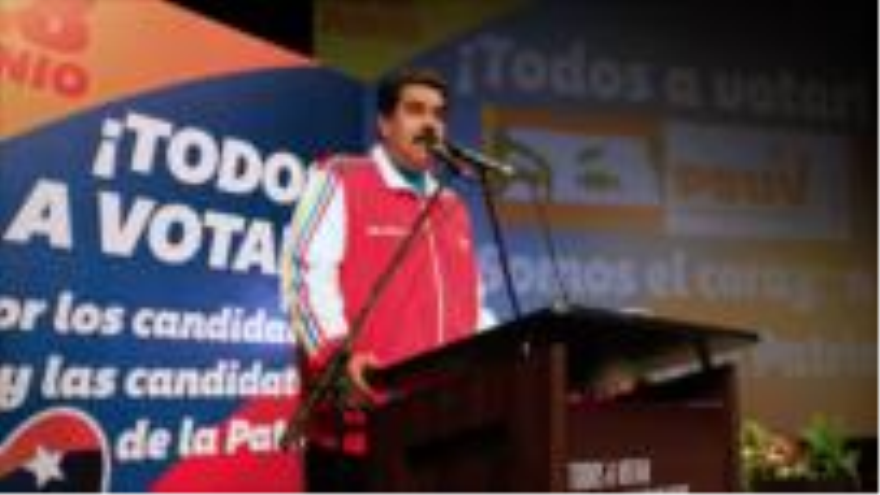 Presidente venezolano, Nicolás Maduro, habla durante un mitín del Partido Socialista Unido de Venezuela (PSUV).