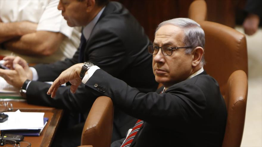 El primer ministro del régimen de Israel, Benyamin Netanyahu, durante una sesión del parlamento israelí. 24 de junio de 2015