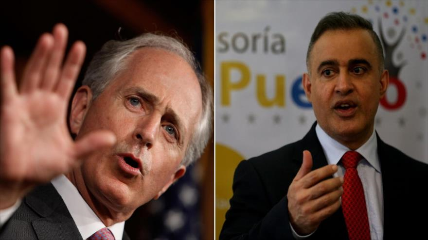 El defensor del Pueblo de Venezuela, Tarek William Saab (dcha.), el presidente del Comité de Relaciones Exteriores del Senado de Estados Unidos, Bob Corker