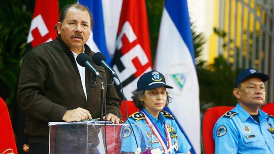 El presidente de Nicaragua, Daniel Ortega, ofrece su discurso durante el acto de conmemoración del 36º aniversario de la Revolución Sandinista. 19 de julio de 2015