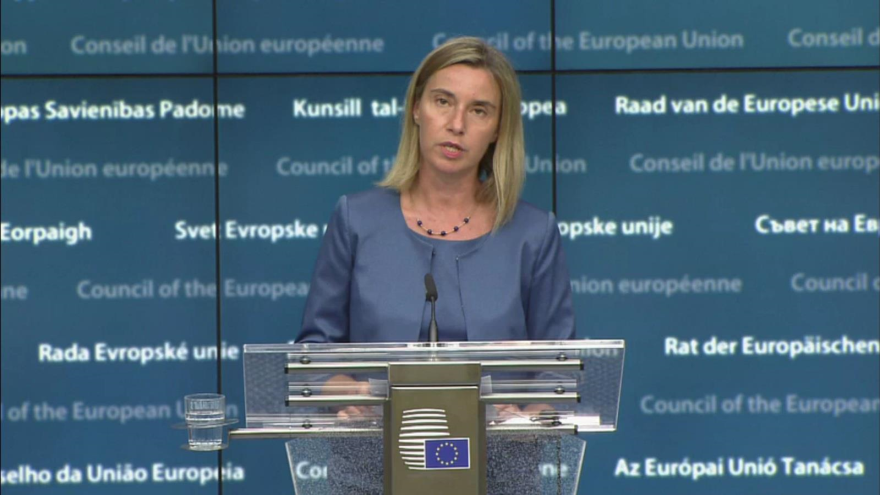 La jefa de la diplomacia europea, Federica Mogherini, durante una rueda de prensa. 20 de julio de 2015.