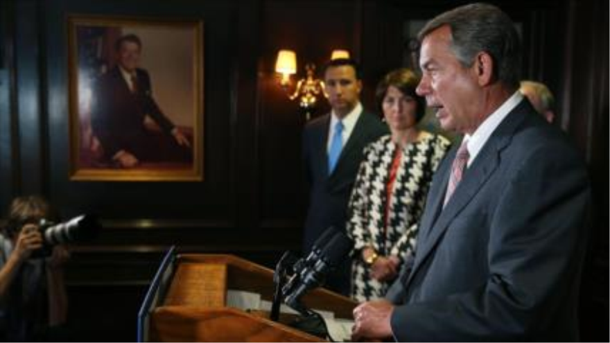 El presidente de la Cámara de Representantes de EE.UU., John Boehner, habla con la prensa. 22 de julio de 2015