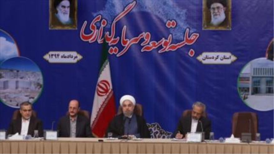 Presidente de Irán, Hasan Rohani, en una reunión sobre el desarrollo y la inversión de la provincia occidental iraní de Kurdistán. 26 de julio de 2015