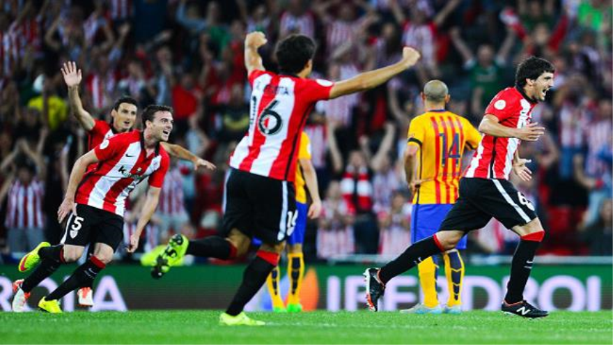 Athletic de Bilbao gana 4-0 al Barcelona en el partido de ida de la final de la Supercopa de España. 14 de agoto de 2015