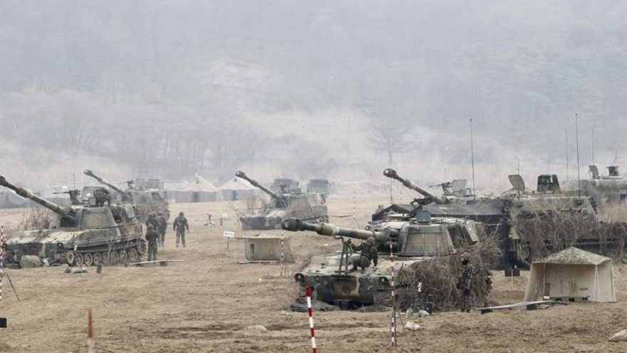 Maniobras militares conjuntas de Corea del Sur y EE.UU., conocido como UFG, cerca de la Zona Desmilitarizada (DMZ), entre la frontera común de las dos Coreas.
