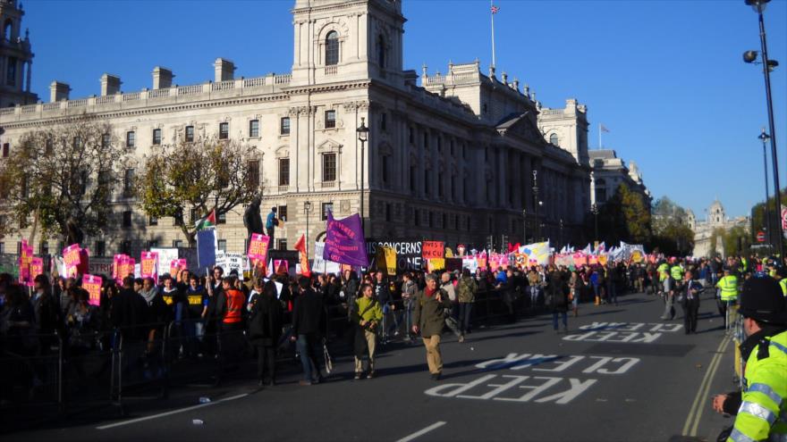 Una manifestación antigubernamental en el Reino Unido.