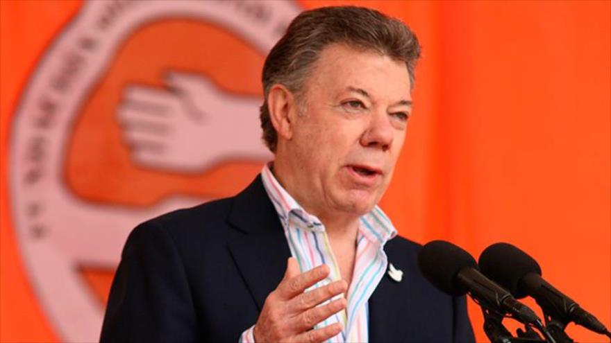 Presidente colombiano Juan MAnuel Santos, durante su discurso en la Caminata Solidaridad por Colombia. 30 de agosto de 2015