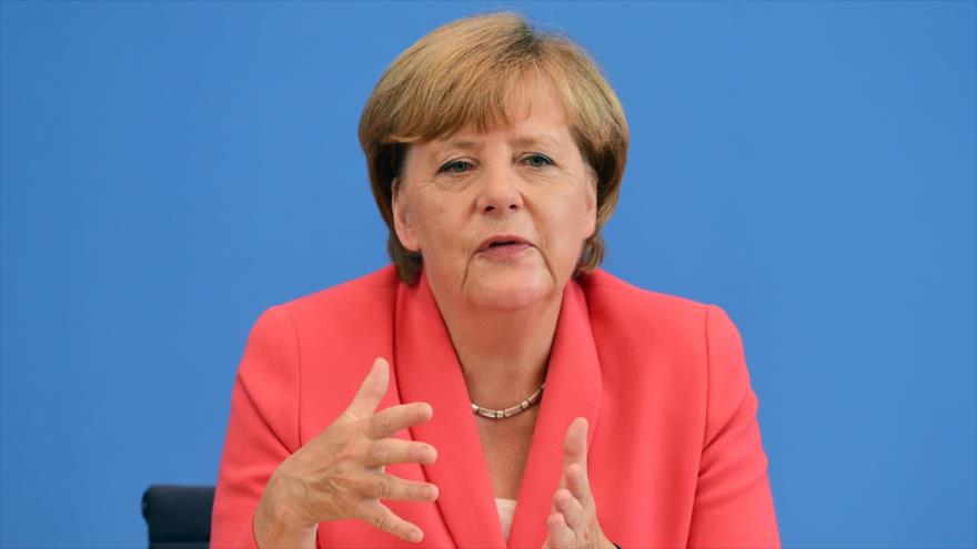 La canciller de Alemania, Angela Merkel, ofrece una rueda de prensa en Berlín, capital alemana. 31 de agosto de 2015