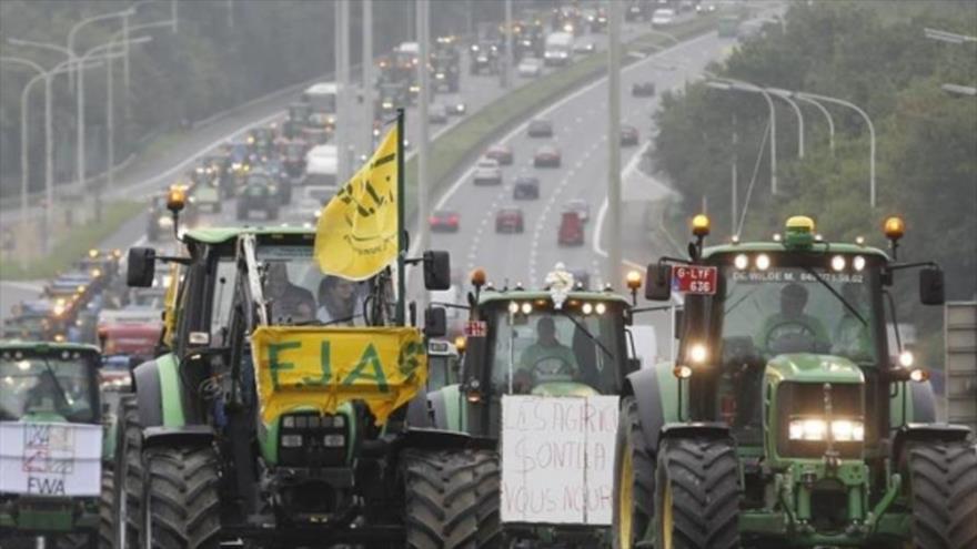Protesta de los agricultores y ganadores europeos en Bruselas para pedir precio justo para sus productos. 7 de septiembre de 2015.