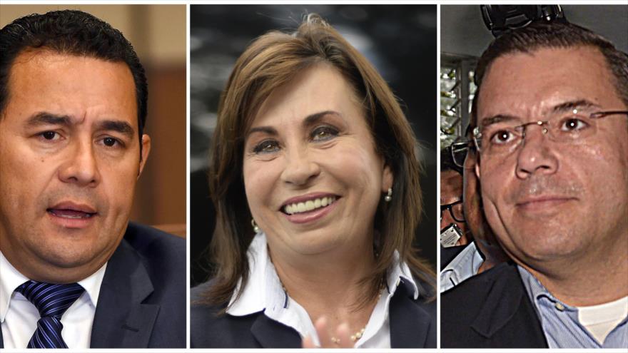 Los aspirantes presidenciales en Guatemala, (de izquierda a derecha), Jimmy Morales, Sandra Torres y Manuel Baldizón.