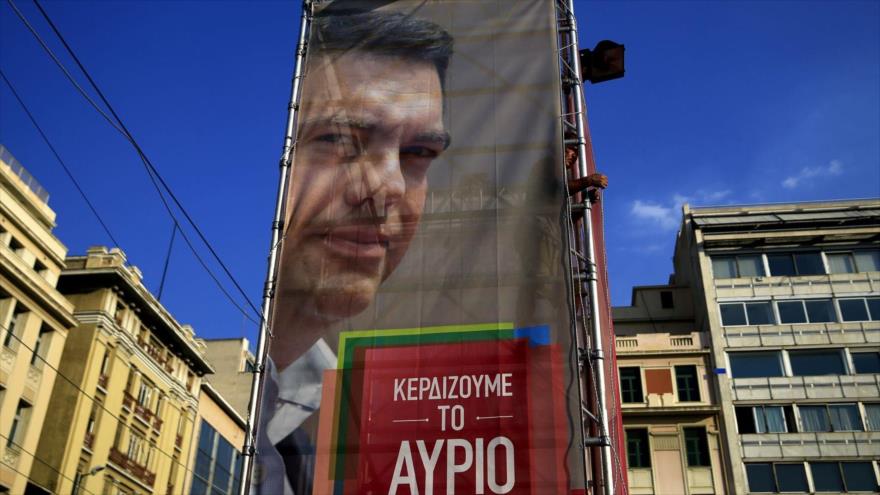 Foto del saliente premier griego Alexis Tsipras, en Atenas, capital, en el marco de su campaña electoral
