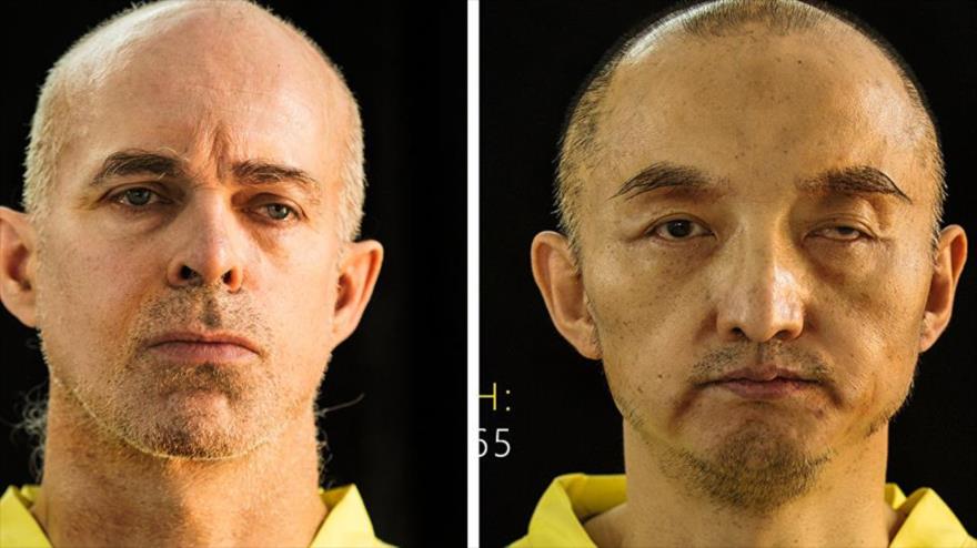 Foto de un chino (Fan Jinghui) y un noruego (Ole Johan Grimsgaard-Ofstad) publicada por el grupo terrorista EIIL en la que anuncia su venta. 