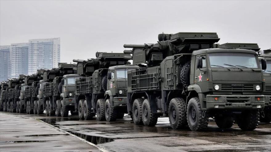Sistemas de defensa antiaérea móvil Pantsir-S1 (SA-22) de producción rusa.