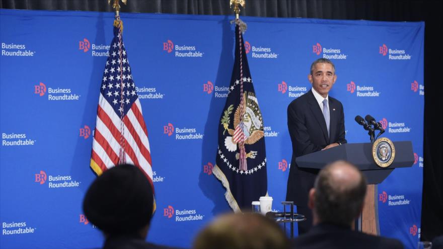 El presidente de Estados Unidos, Barack Obama, en un encuentro con un grupo de empresarios en la capitalina ciudad de Washington. 16 de septiembre de 2015