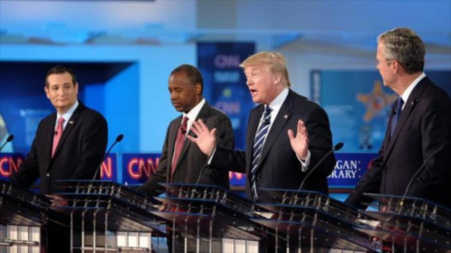 Once republicanos se reunieron para el segundo debate del Partido Republicano en la Biblioteca Presidencial Ronald Reagan en Simi Valley, California, 16 de septiembre de 2015.