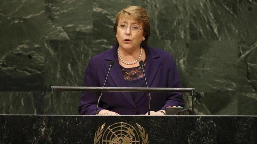 La presidenta de Chile, Michelle Bachelet, durante su discurso ante la Organización de las Naciones Unidas, 25 de septiembre de 2015.