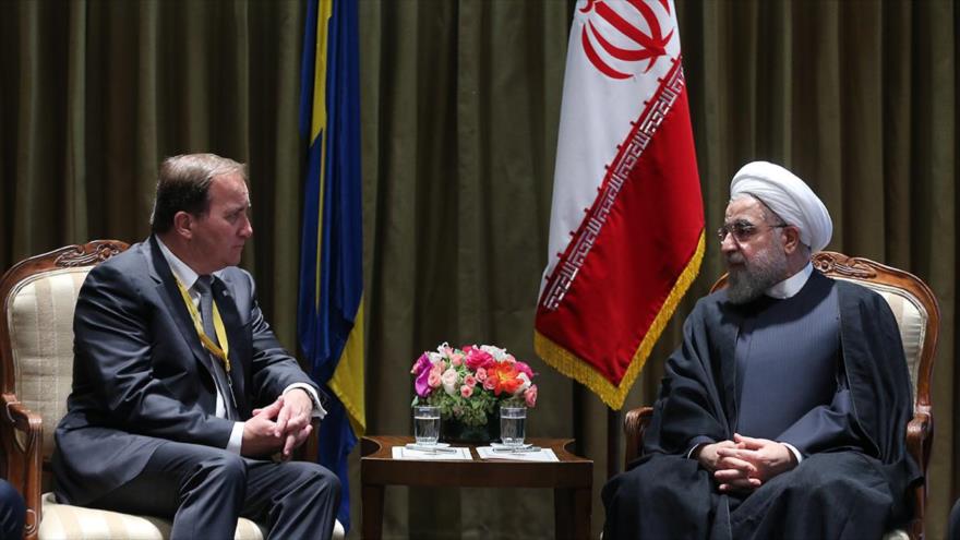 El presidente iraní, Hasan Rohani, (drcha.), y el primer ministro de Suecia, Stefan Lofven, en Nueva York. 25 de septiembre de 2015