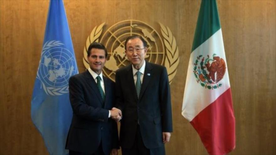El presidente de México, Enrique Peña Nieto, con el secretario general de las Naciones Unidas, Ban Ki-moon.
