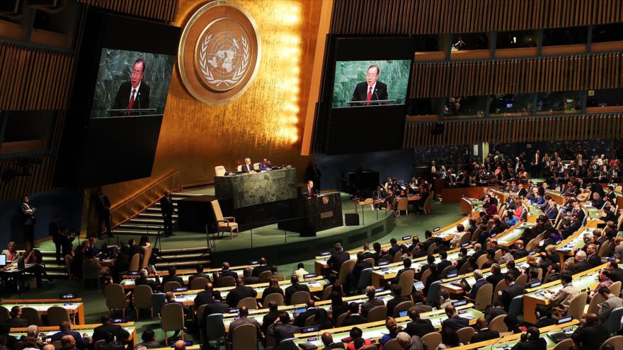 El secretario general de la ONU ofrece un discurso en la apertura de la Asamblea General de Naciones Unidas (AGNU), 28 de septiembre de 2015.